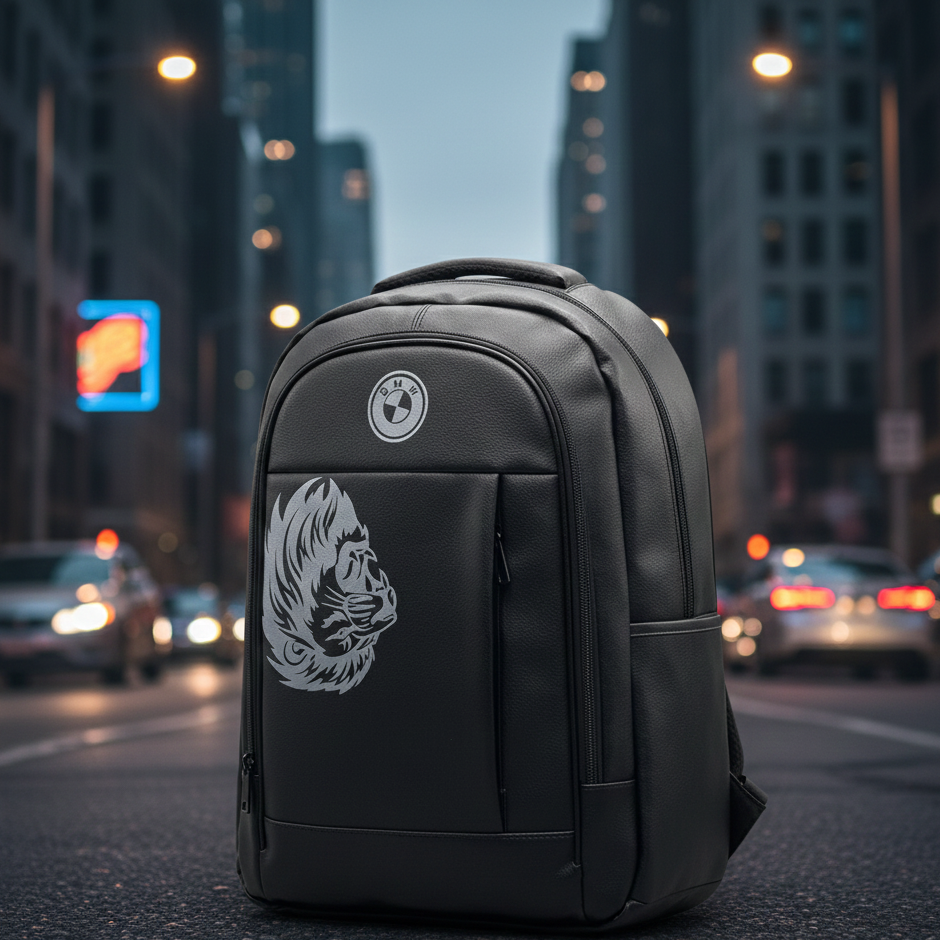 Black Faux Leather Backpack With BMW Logo Providing Durable Quality Stylish Design