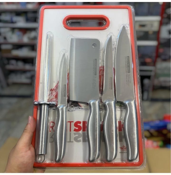 6 In 1 Knife Set With Filer And Chopping Board Durable Quality omfortable Use Smooth Handling For Daily Kitchen Needs