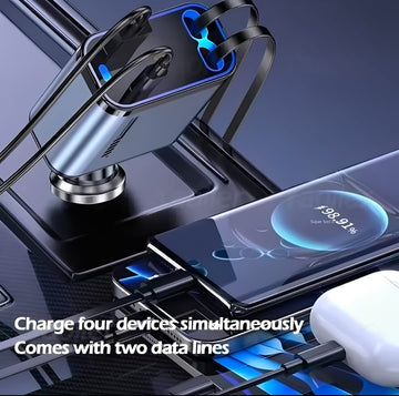 C6 4 In 1 Multi Functional Car Charger Fast Charging With Star Light Providing Durable Quality - 20 Watt (With Light)