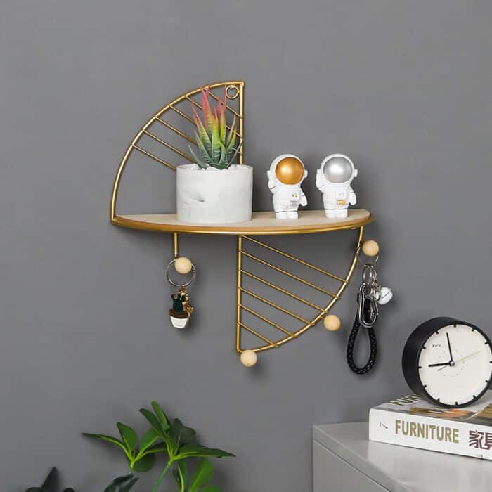Modern simple and creative half circle rectangular wall shelf multi-function hook home bedroom wall decoration storage rack