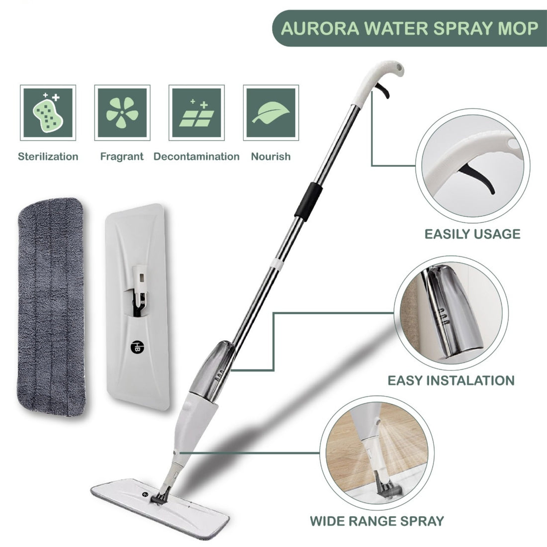 360 Rotating Spray Mop For Floor Cleaning With Refillable Bottle Providing Easy Use Durable Quality - Dual Fabric