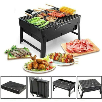 Folding Portable Outdoor Barbeque Charcoal Bbq Grill Oven Black Carbon Stee